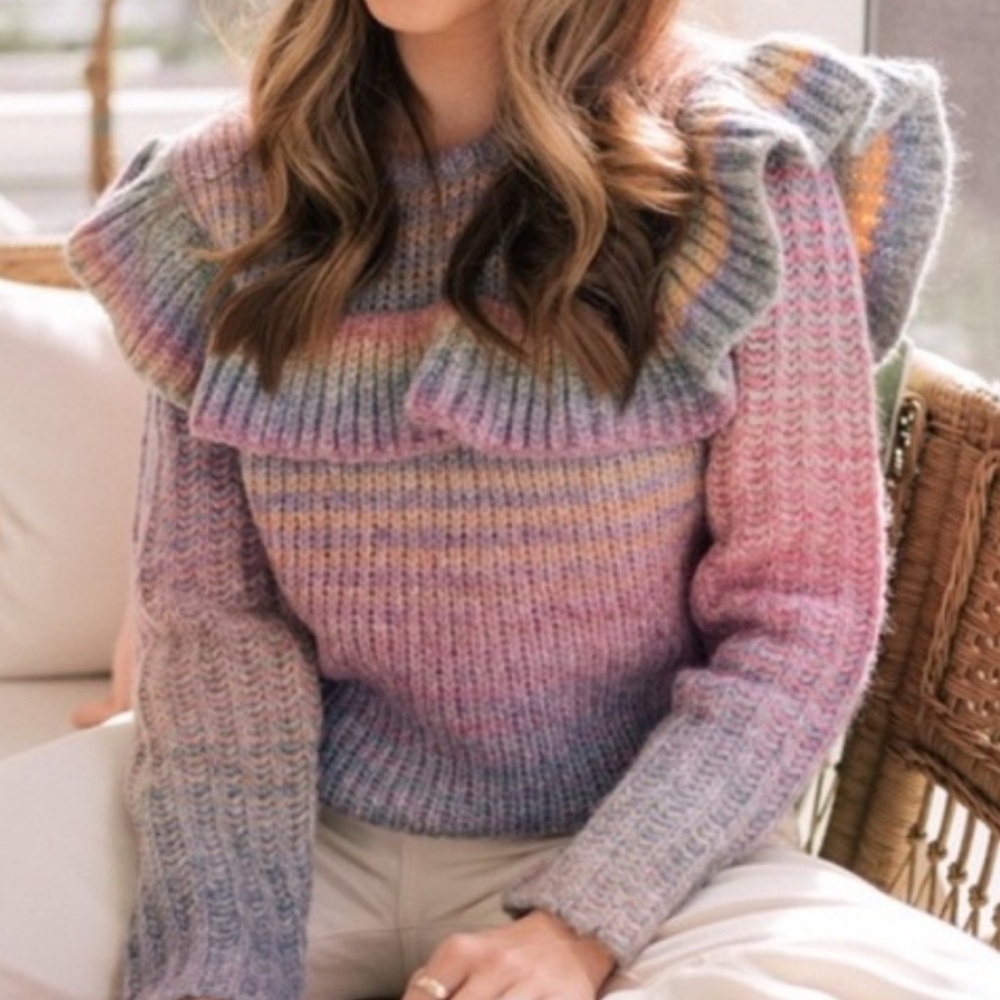 LoveShackFancy Yumi Pastel Rainbow Ruffle Sweater